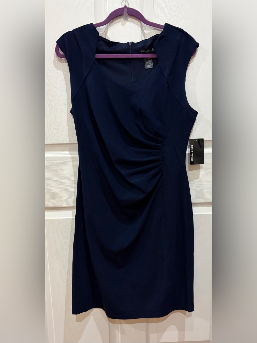 NEW NWT Stella & Julie Navy Cap-Sleeve Ruched Midi Dress 14W
